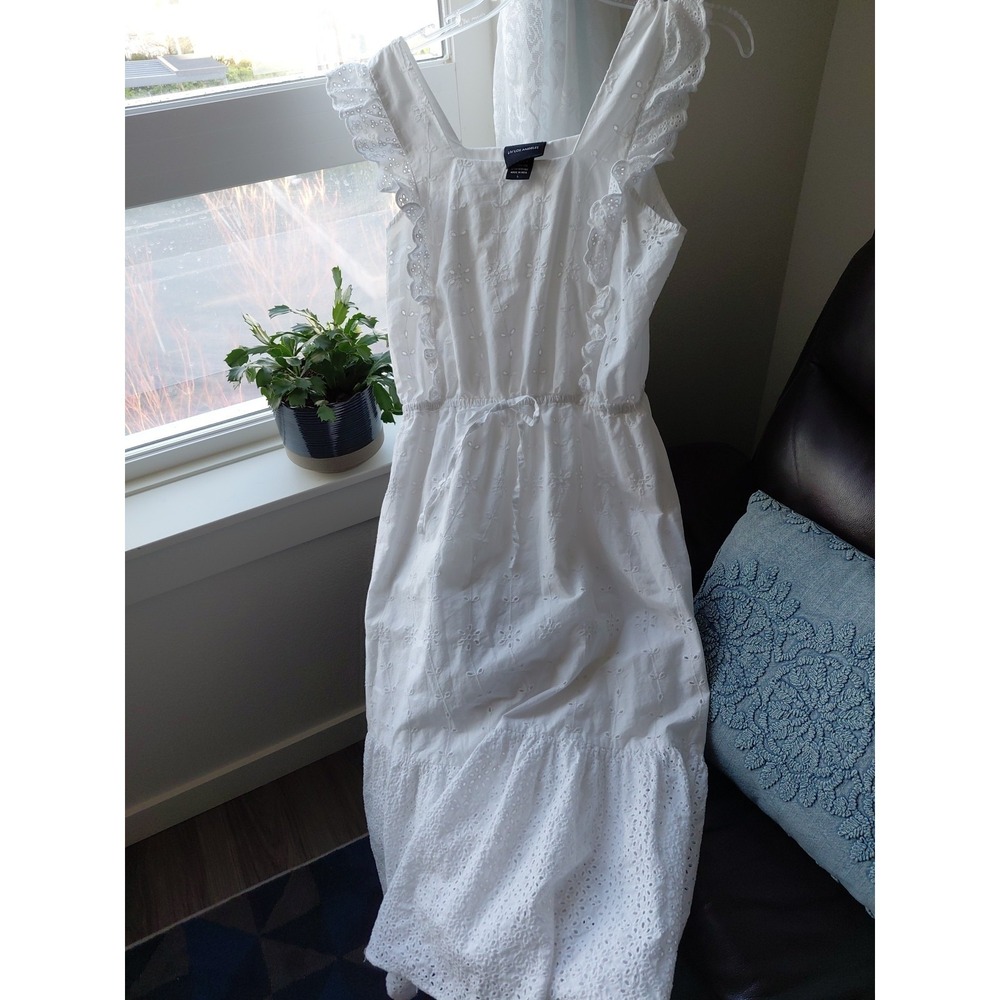 LivLos Angeles White Eyelet Sundress Lined Frilly Boho Y2k Festival Summer Sz L